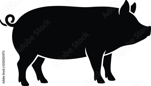 Schilderij op canvas Black pig silhouette vector illustration of a farm animal isolated on white bac
