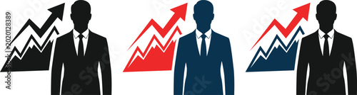Photos Business growth silhouette man with rising chart icon set