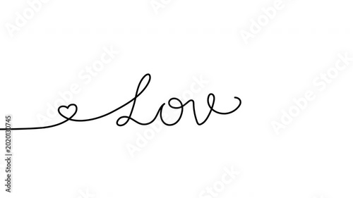 Love Cursive Script One Line Drawing Animation on White Background