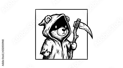 Fotografie Grim Reaper Bear Holding Scythe Illustration 1.