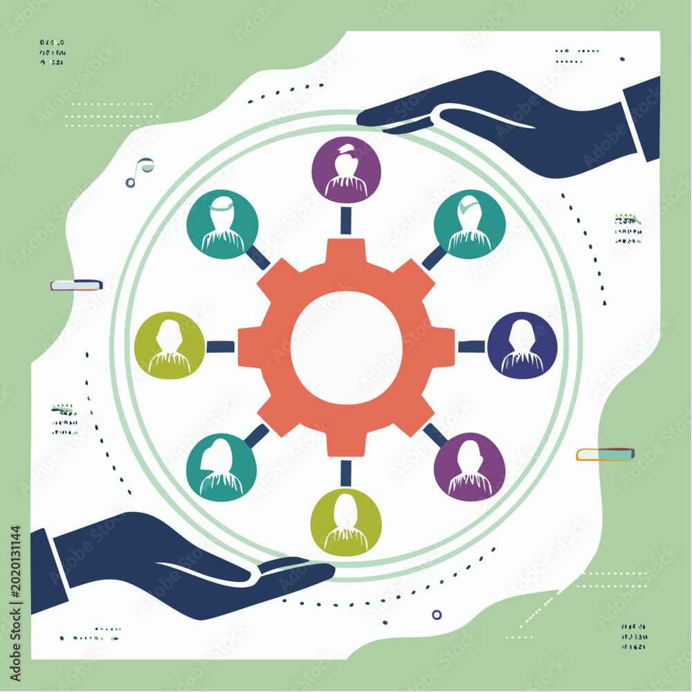 Obraz premium Teamwork and Collaboration Concept with Gear and People Icons