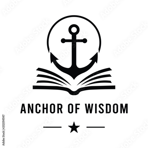 Minimalist Anchor of Wisdom Book T-shirt Design - Modern Geometric Legal Education Badge and Knowledge Emblem Line Art Vector