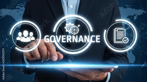 Businessman using tablet with governance concept and for leadership compliance and strategy