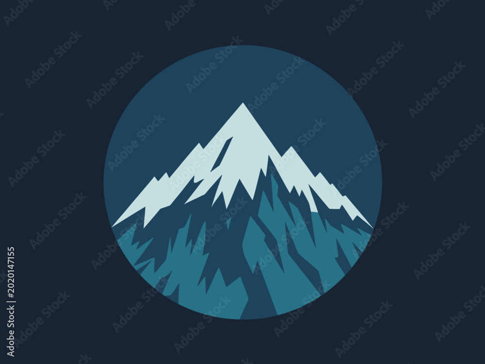 Fototapeta premium Mountain logo icon, scenic mountain peak and outdoor adventure symbols for travel tourism hiking climbing and nature branding graphics.