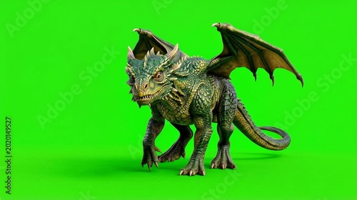 Majestic Dragon on Green Screen - Fantasy Creature Animation Ready for Compositing.