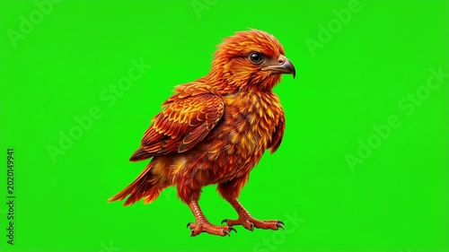 Majestic Juvenile Eagle Standing Tall Against Green Screen Backdrop.