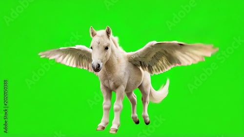 Pegasus Foal Running on Green Screen Background for Compositing.