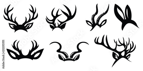 Deers head and silhouette vector illustration set