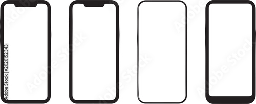 Foto smartphone silhouette set multiple bezel notch camera layouts