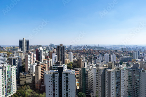 Panorama of several residential buildings seen from above in the city of Belo Horizonte. Horizontal.