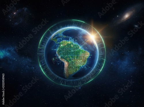 Digital Globe of Earth with Data Network Overlay in Space