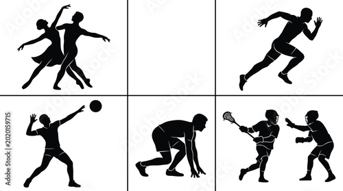 Foto Silhouette collection of athletes and dancers performing various sports and phys