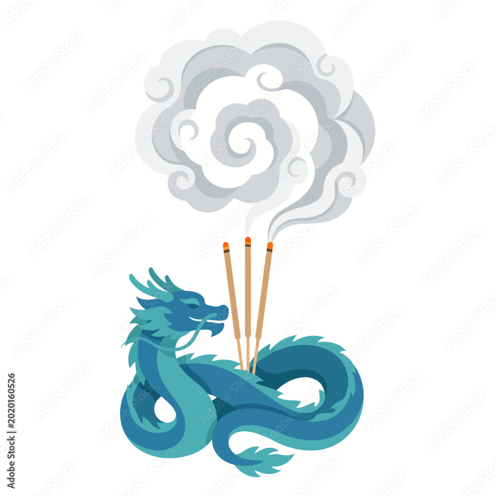 Ταπετσαρία An ethereal depiction of a dragon entwined in soft incense smoke, representing mysticism and the representation of cultural richness and spiritual beliefs from ancient traditions