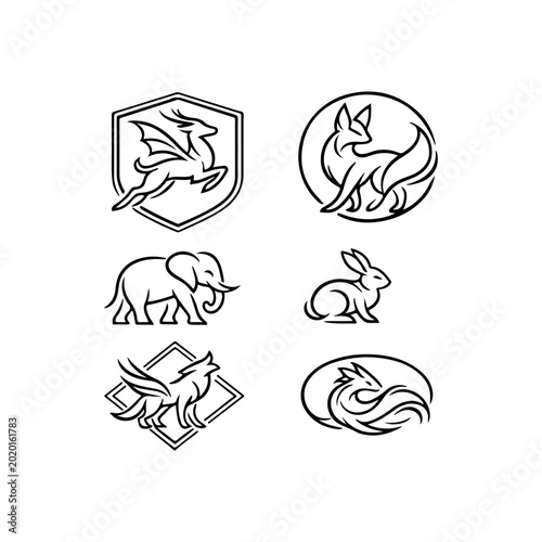 Photography Modern Line Art Illustration of Fantasy and Wild Animals Featuring Winged Deer,