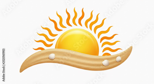 Sun and sand object set isolated on transparent background for summer themes