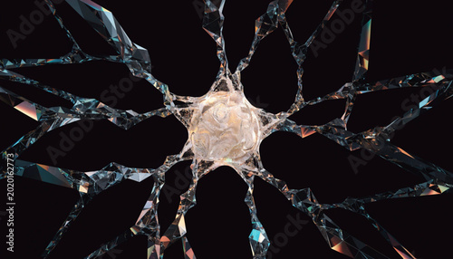 Microscopic Visualization of a Neural Synapse with Branching Dendrites and a Central Core of Light Representing Human Intelligence, Neuroscience, Brain Connectivity, and Cognitive Health