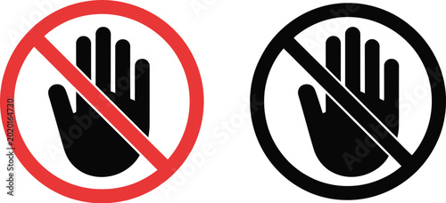 Tableau sur toile Stop warning sign set, hand stop icons with danger prohibition symbols for restricted access hazard awareness and workplace safety graphics