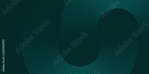 Futuristic teal line art on dark background. Abstract circular motion design for network communication, cyber security concepts, and innovative digital marketing headers.
