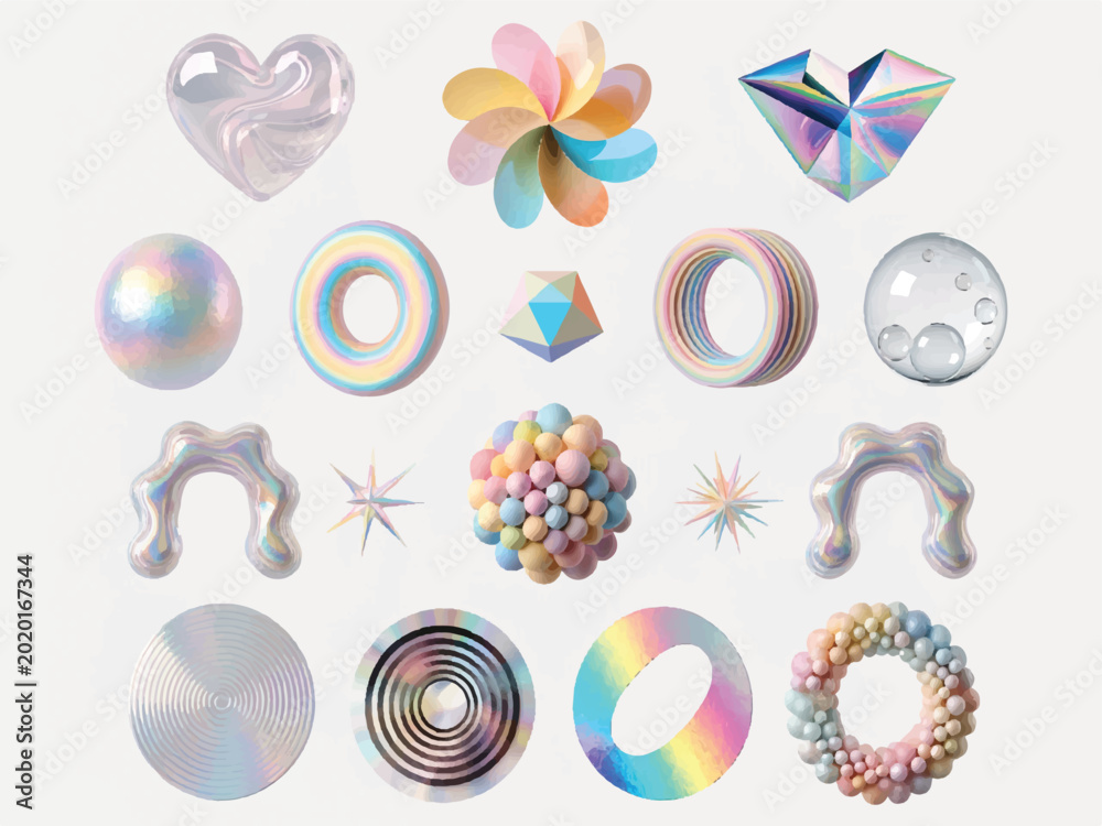 Ταπετσαρία A collection of 3D pastel colored shapes including spheres rings and stars  isol