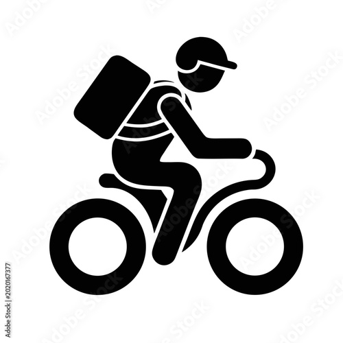 Swift Courier on Bicycle: A sleek, monochrome illustration showcases a diligent courier, effortlessly navigating a bicycle, embodying efficiency and rapid delivery services.