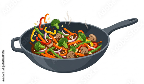 Photos Fresh vegetable stir fry in pan vector healthy food illustration