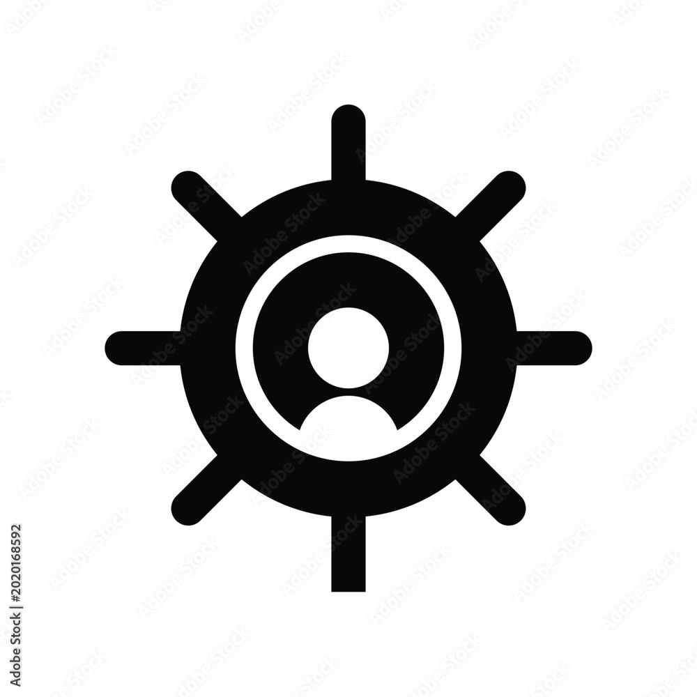 Obraz premium Black Ship Wheel User Profile Icon Vector Illustration