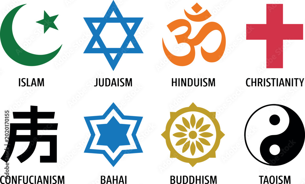 Obraz na płótnie Major World Religion Symbols Set with Islam Judaism Hinduism Christianity Confuc