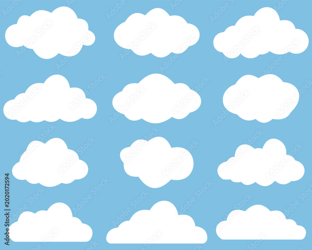 Fototapeta premium Cloud icon set. Vector cloud icons symbol. Nature cloud bubble elements design for the weather forecast, web interface or cloud storage applications. Vector illustration.