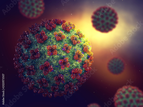 Hantaviruses in blood. Microscopic pathogens causing hantavirus cardiopulmonary syndrome (HCPS). Deadly infectious disease, viral pathology
