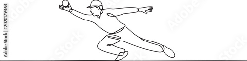 Fotografie Cricket fielder taking stunning catch with one hand outline vector illustration, Cricketer taking diving cath sketch drawing, Cricket clip art