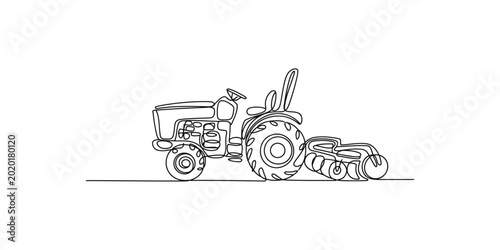 A line drawing of a tractor with a mower attachment on a white background