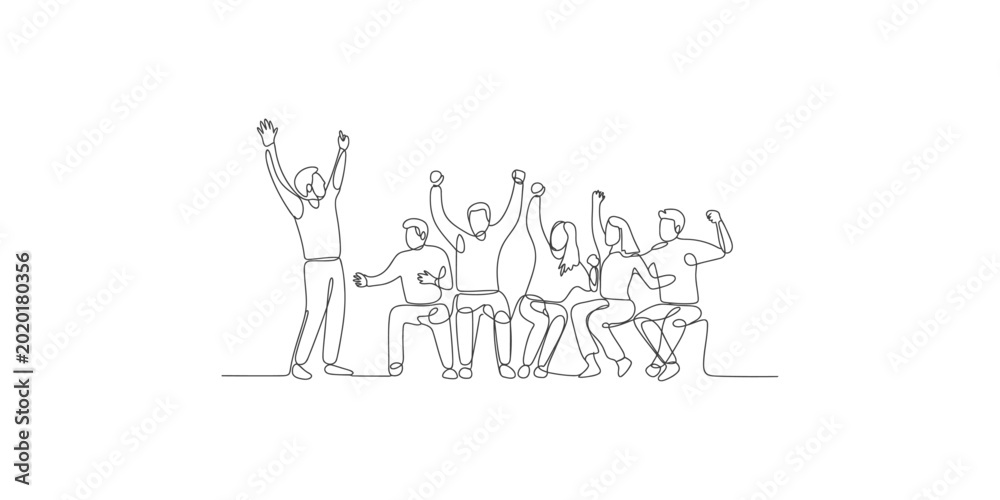 Ταπετσαρία A line drawing of a group of people sitting and standing with their arms raised