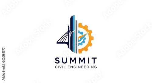 Summit Civil Engineering Logo - Bridge, Tower, Gear, and Checkmark