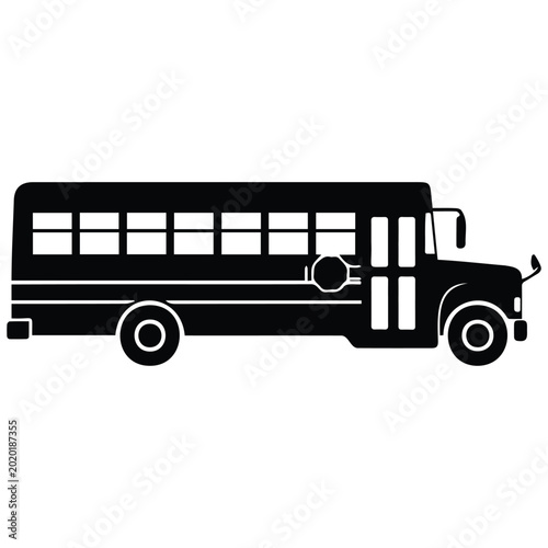 Classic school bus silhouette vector illustration transport for students in side view icon.