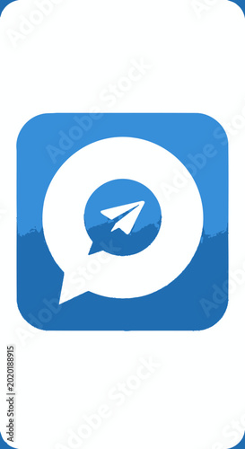Telegram logo with paper airplane inside speech bubble, blue background, communication icon