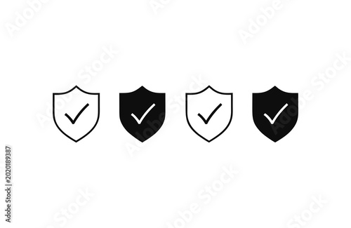 Shields with checkmarks representing security and verification in a clean vector illustration isolated on white background