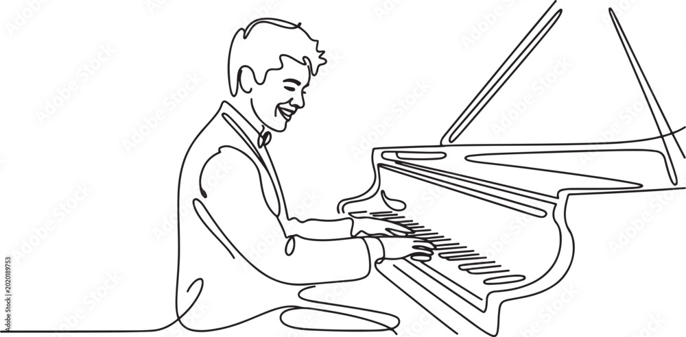 Ταπετσαρία young happy male pianist playing classic grand piano on music concert orchestra