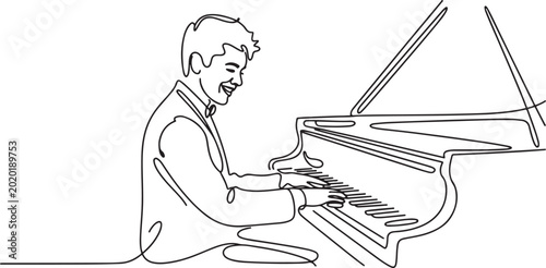 Εκτύπωση καμβά young happy male pianist playing classic grand piano on music concert orchestra