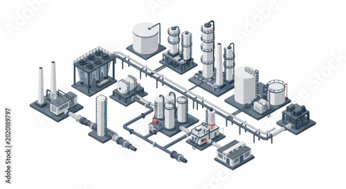 Konstfotografi Industrial factory complex with pipes and towers illustration.