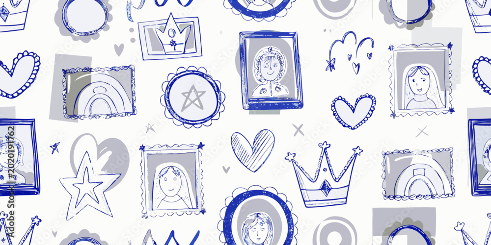 Naklejka premium decorative frames and portraits pattern hand drawn style