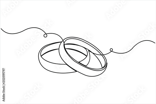Wedding ring continuous one line art vector illustration