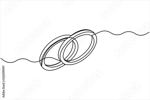 Wedding ring continuous one line art vector illustration