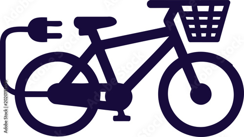 Foto Electric bicycle with basket and power plug icon for eco friendly transportation
