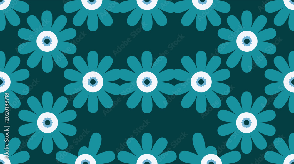 Fototapeta premium Teal Flower Pattern Seamless Repeating Floral Graphic