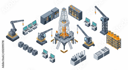 Billede på lærred Industrial equipment and machinery collection isometric illustration