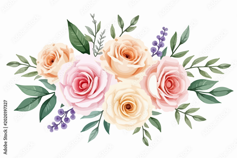 Fototapeta premium Watercolor Rose Floral Bouquet Vector, 