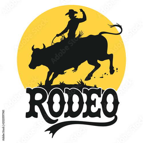 Foto Silhouette of cowboy riding bull in dynamic rodeo action isolated vector illustr