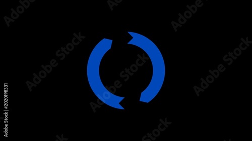 animation of two blue arrows rotating in a circle on black alpha channel background.