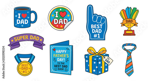 Father s day badges and icons collection colorful vector illustration