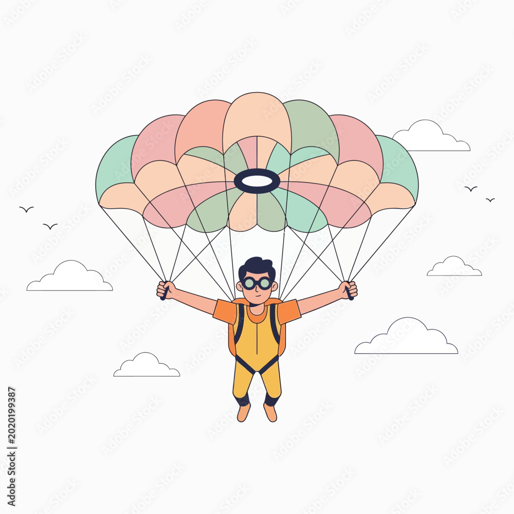 Φωτογραφία Parachutist Skydiving Colorful Parachute Sky Vector